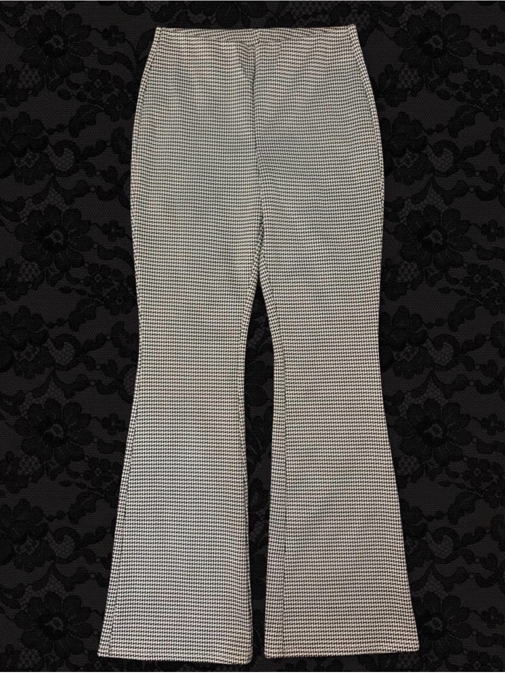 H&M Black and White Houndstooth Boot-Cut Pants